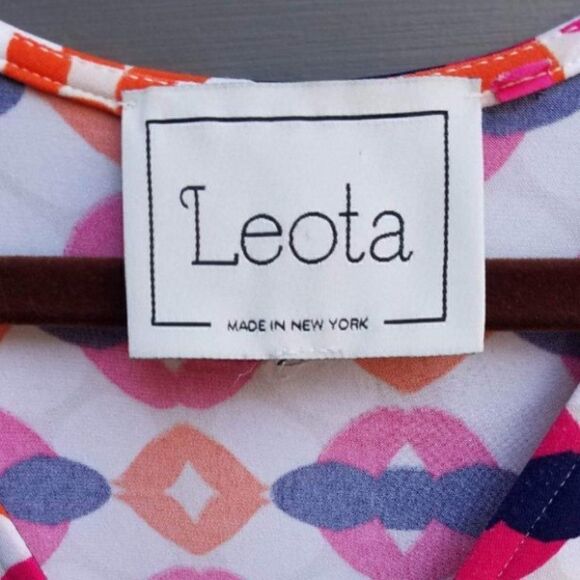 Leota Faux Wrap Dress in Navy, Pink, Orange Print See Measurements - Picture 3 of 7